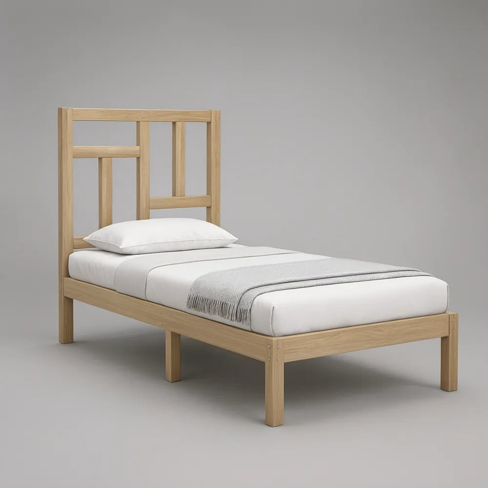 Twin Natural Solid Rubberwood Platform Bed Frame, 39 x 75 in Mattress Area