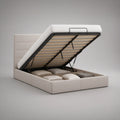 Queen White PU Leather Lift-Up Storage Bed Frame, 84 x 64 x 48 in