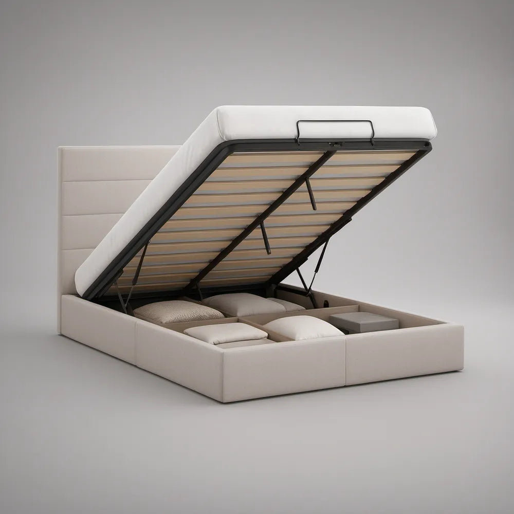 Queen White PU Leather Lift-Up Storage Bed Frame, 84 x 64 x 48 in