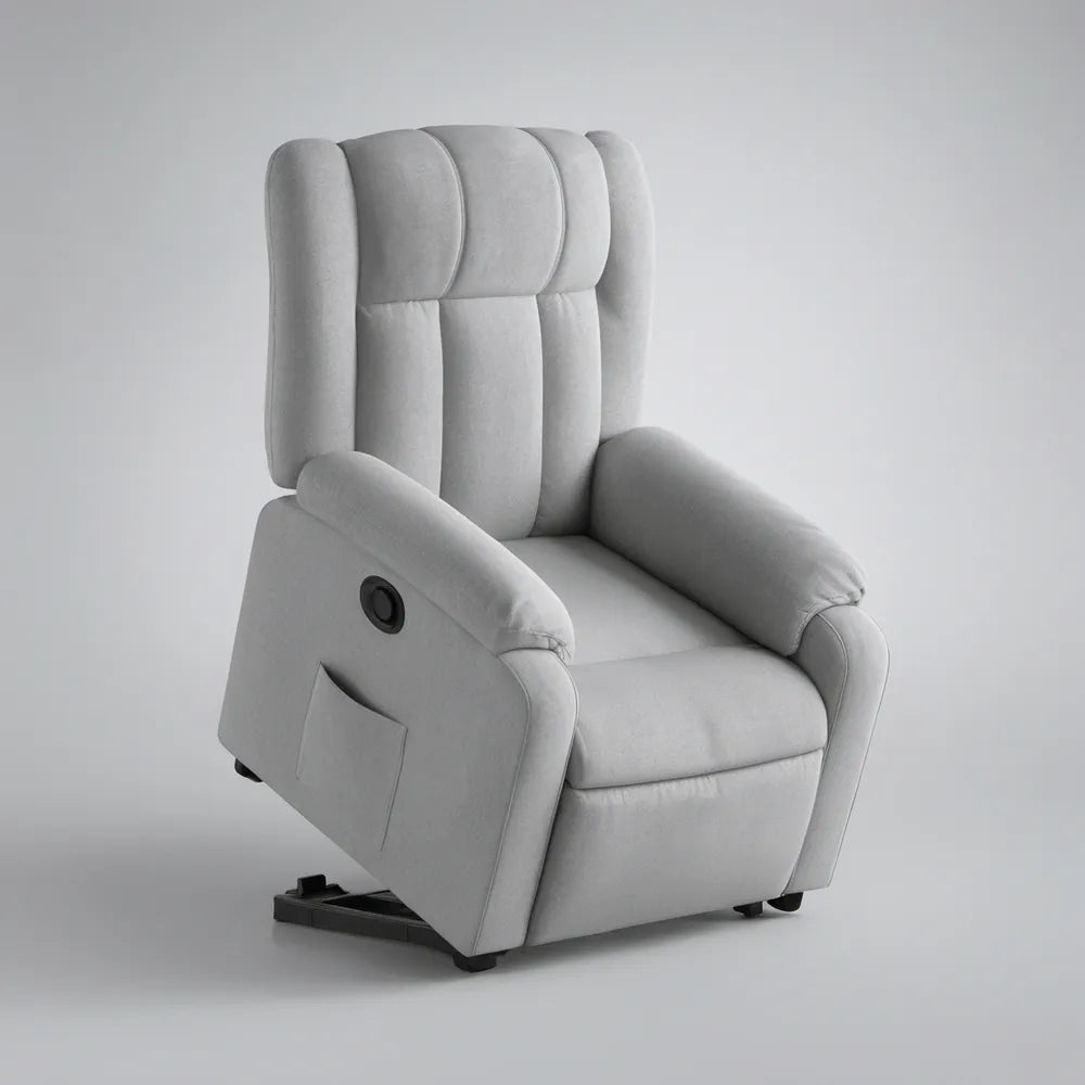 Light Gray Power Recliner with Footrest, 39.4 x 35.4 x 41.7 in
