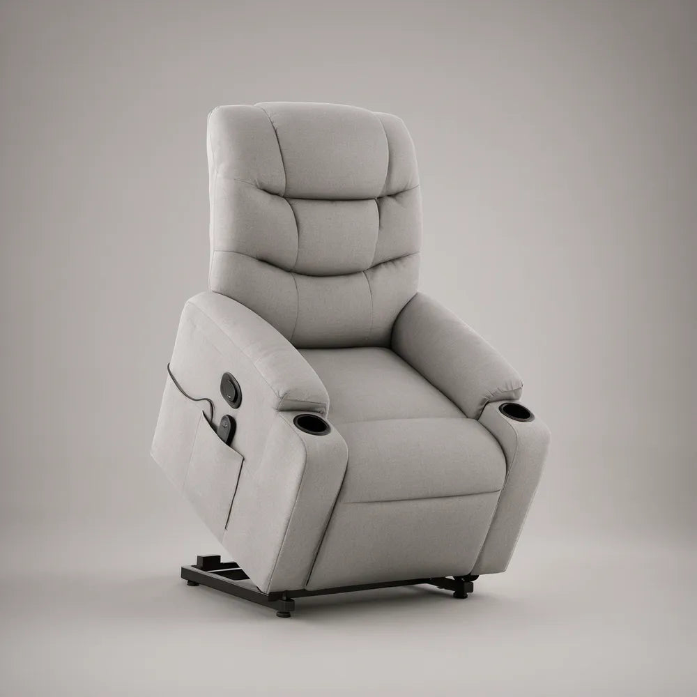 Gray Power Lift Recliner with Cup Holders and Wired Remote, 35.4 x 38.6 x 41.7 in