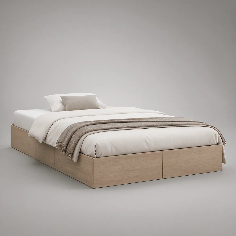 Queen Light Oak Engineered Wood Storage Platform Bed Frame, 81.9 x 63.8 x 15.7 in