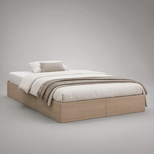 Queen Light Oak Engineered Wood Storage Platform Bed Frame, 81.9 x 63.8 x 15.7 in