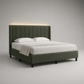 Queen Upholstered Platform Bed Frame, 64 x 85 x 48 in, Vertical Channel-Tufted Headboard, Dark Green/Black