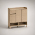 Light Oak Shoe Storage Cabinet, 31.5 in W x 13.8 in D x 43.3 in H, MDF and Rubberwood