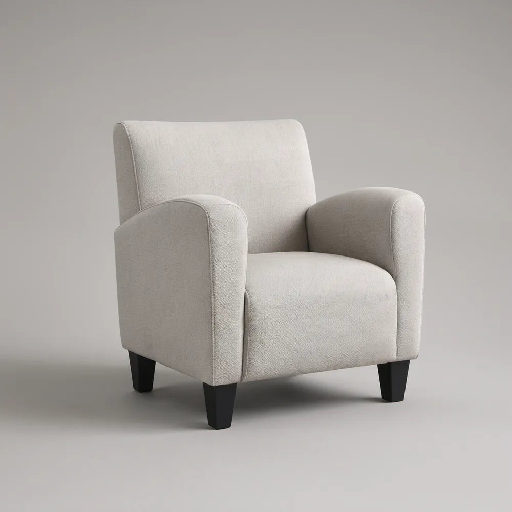 Contemporary Ivory Polyester Armchair with Black Wood Legs, 32.3 x 31.5 x 34.6 in