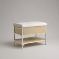 White and Natural Oak Shoe Storage Bench with Padded Seat, 31.5 x 13.8 x 19.7 in