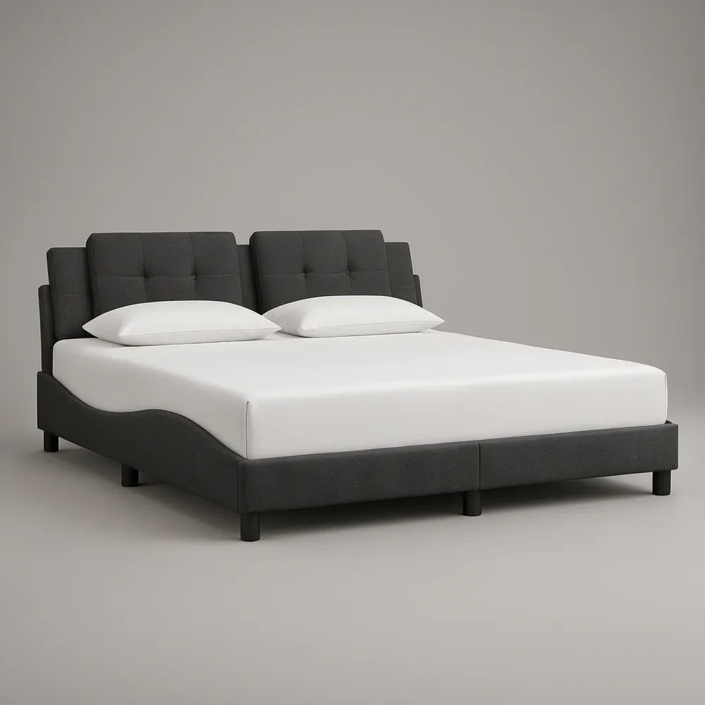 Queen Upholstered Platform Bed Frame, Dark Gray Polyester, 84 x 63 x 44 in, Split Tufted Headboard