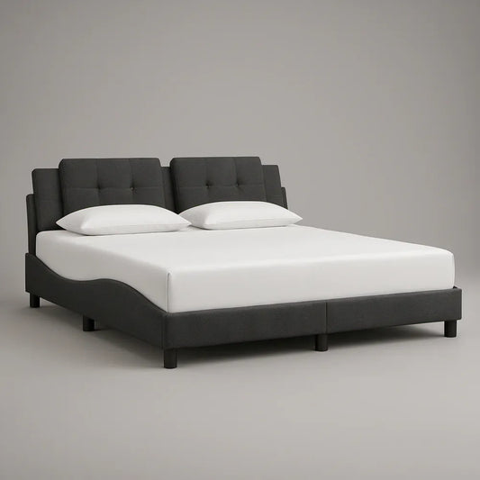 Queen Upholstered Platform Bed Frame, Dark Gray Polyester, 84 x 63 x 44 in, Split Tufted Headboard
