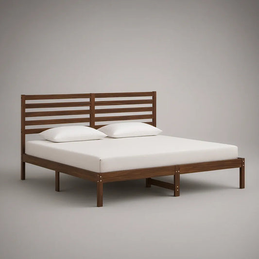 King Solid Rubberwood Platform Bed Frame, Walnut Brown, 81.5 x 77 x 45 in