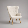 Ivory Boucle Wingback Accent Chair with Natural Rubberwood Legs, 30.3 x 31.5 x 39.4 in