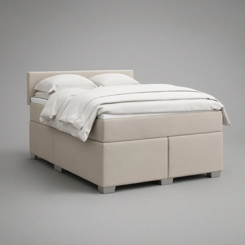 Queen Upholstered Platform Bed Frame with Headboard, Beige, 64 x 85 x 45 in