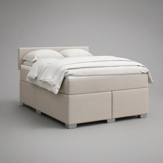 Queen Upholstered Platform Bed Frame with Headboard, Beige, 64 x 85 x 45 in
