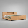 Natural Oak Queen Storage Bed Frame with Headboard Shelf, 87 x 65 x 39 in