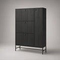 Black 3-Door Ribbed MDF Storage Cabinet with Steel Frame, 31.5 x 15.7 x 63 in
