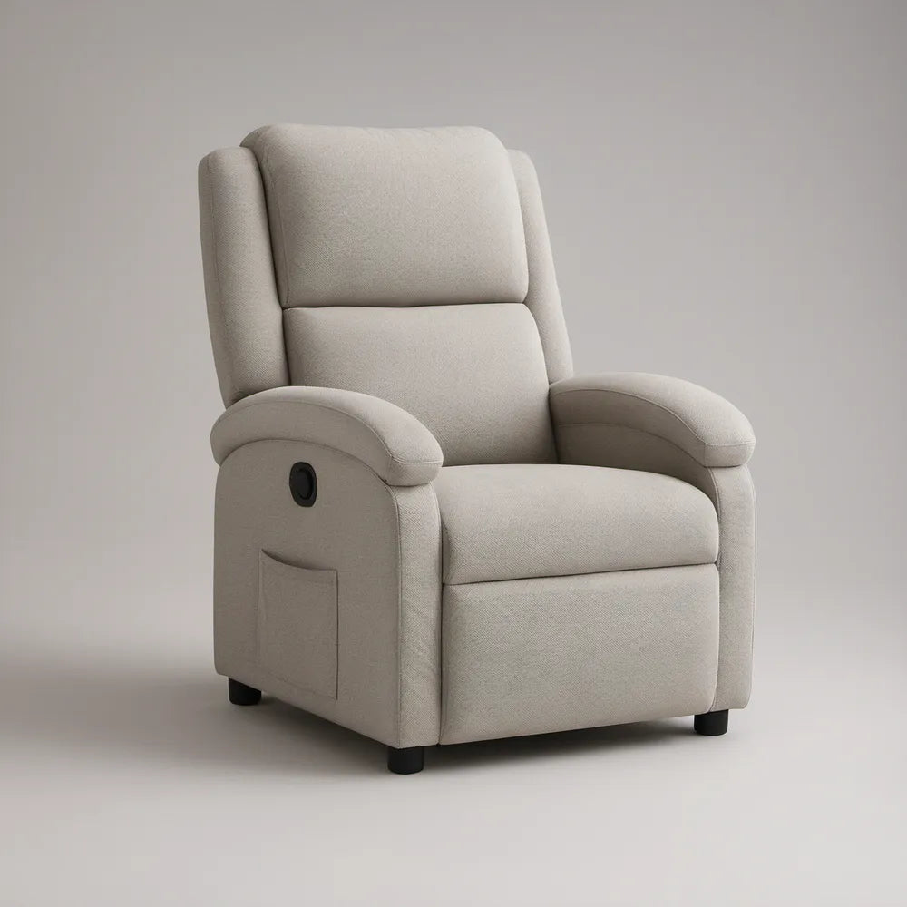 Beige Manual Recliner Armchair with High Back, Polyester Upholstery, 35.4 x 37.8 x 41.3 in.