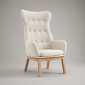 Cream Tufted Wingback Chair with Natural Rubberwood Legs, 30 x 34 x 43 in