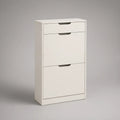 White Particleboard Shoe Storage Cabinet with Drawer and 2 Flip Compartments, 23.6 x 9.4 x 43.3 in