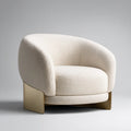 Ivory Boucle Curved Accent Armchair with Gold Stainless Steel Base, 31.5 x 30.7 x 29.5 in