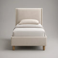 Beige Twin Upholstered Platform Bed Frame, 42 x 80 x 48 in