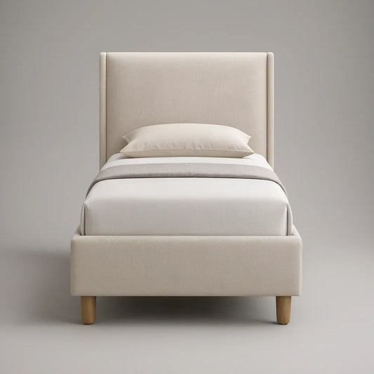 Beige Twin Upholstered Platform Bed Frame, 42 x 80 x 48 in