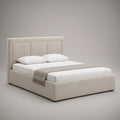 Beige Queen Upholstered Platform Bed Frame, 64 in W x 86 in L x 48 in H