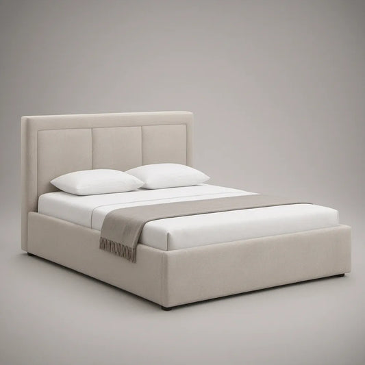 Beige Queen Upholstered Platform Bed Frame, 64 in W x 86 in L x 48 in H