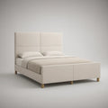 Queen Upholstered Platform Bed Frame, 64 x 86 x 54 in, Cream with Natural Brown Legs
