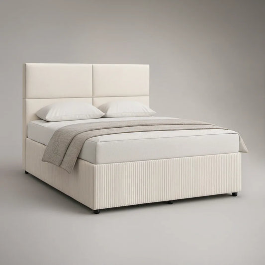 Cream Queen Upholstered Platform Bed Frame, 64 x 86 x 51 in, Polyester Fabric
