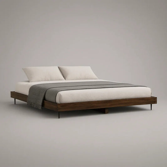 Queen Low-Profile Solid Rubberwood Bed Frame, Dark Walnut, 84 x 64 x 12 in