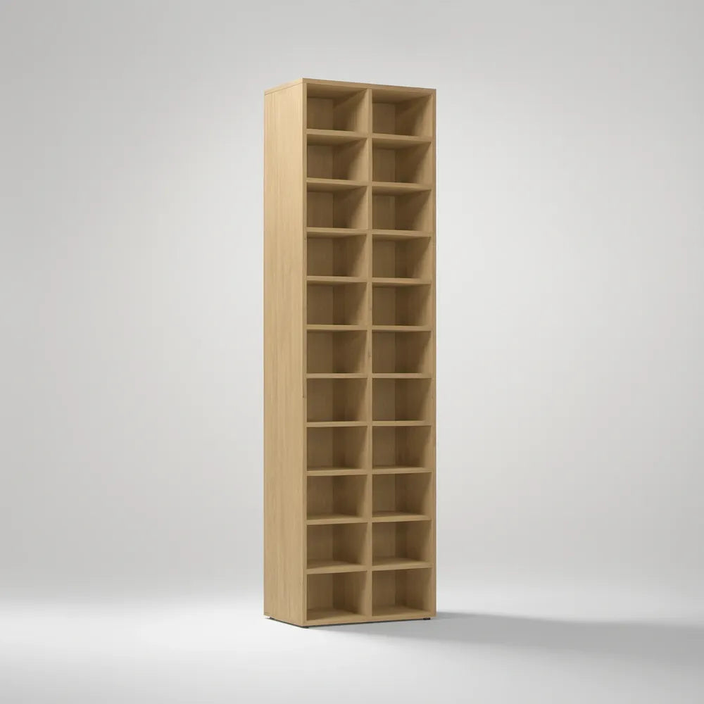 22-Cubby Tall Shoe Storage Cabinet, Light Oak, 23.6 x 11.8 x 78.7 in